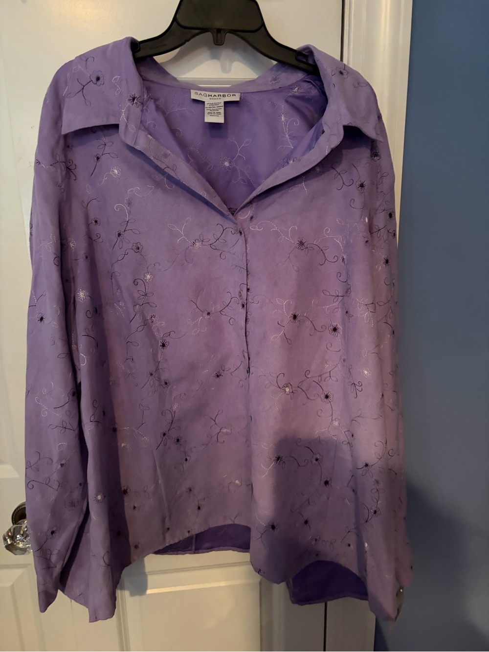 Sag Harbor Lavender Embroidered Button-Down Blouse